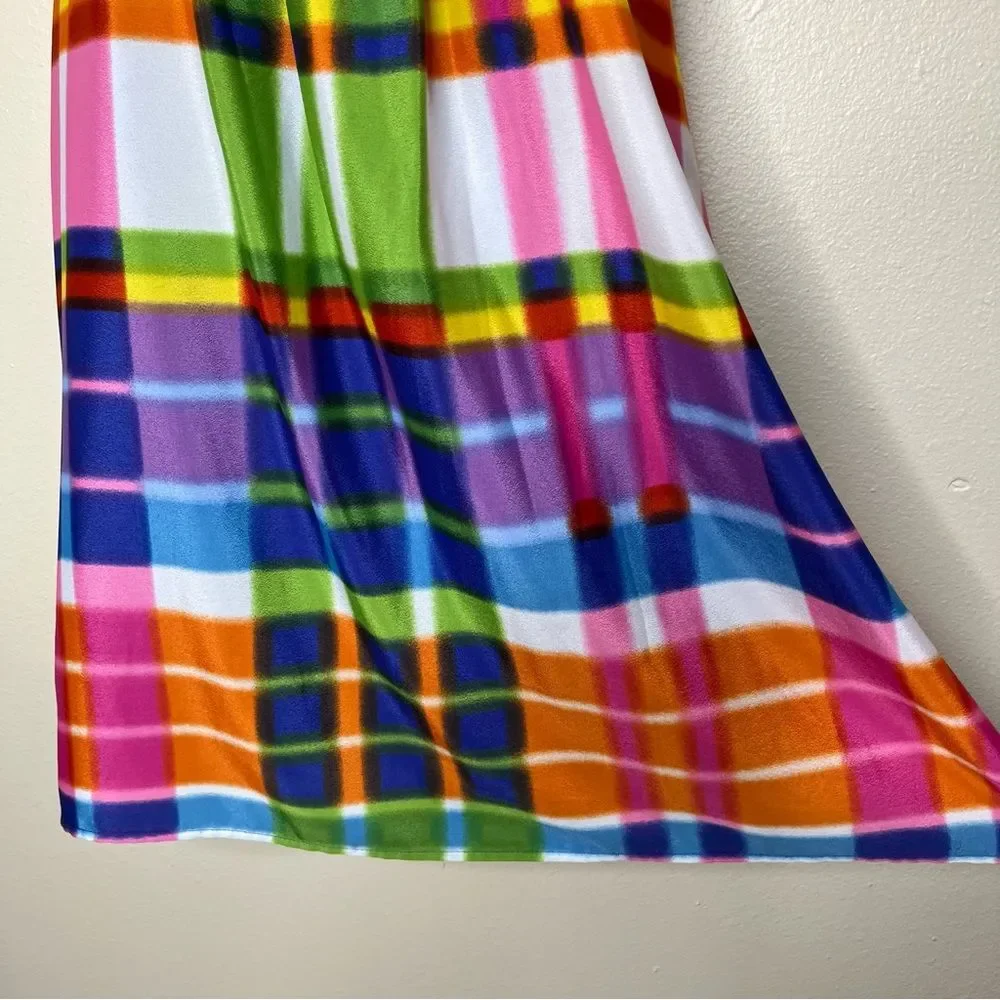 Madison Leigh Bright Plaid Racerback Sleeveless Shift Dress Women 12 Colorful